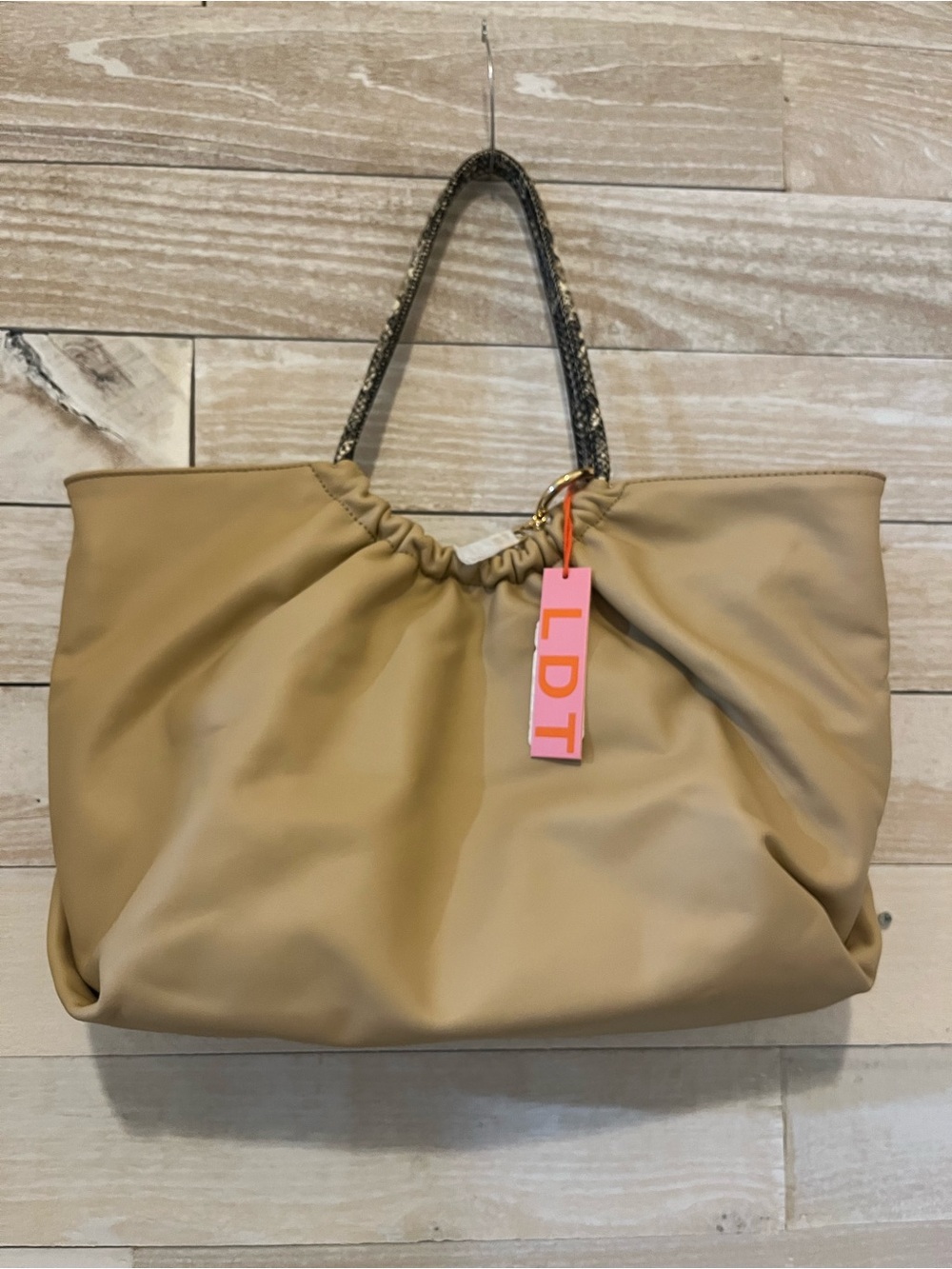 Genuine Leather Lily MediumTote with Snakeskin-Accent Handles LDT